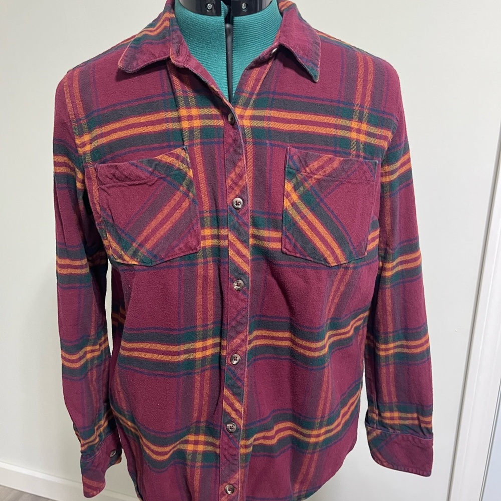 Natural Reflections Burgundy and Yellow Plaid Shirt